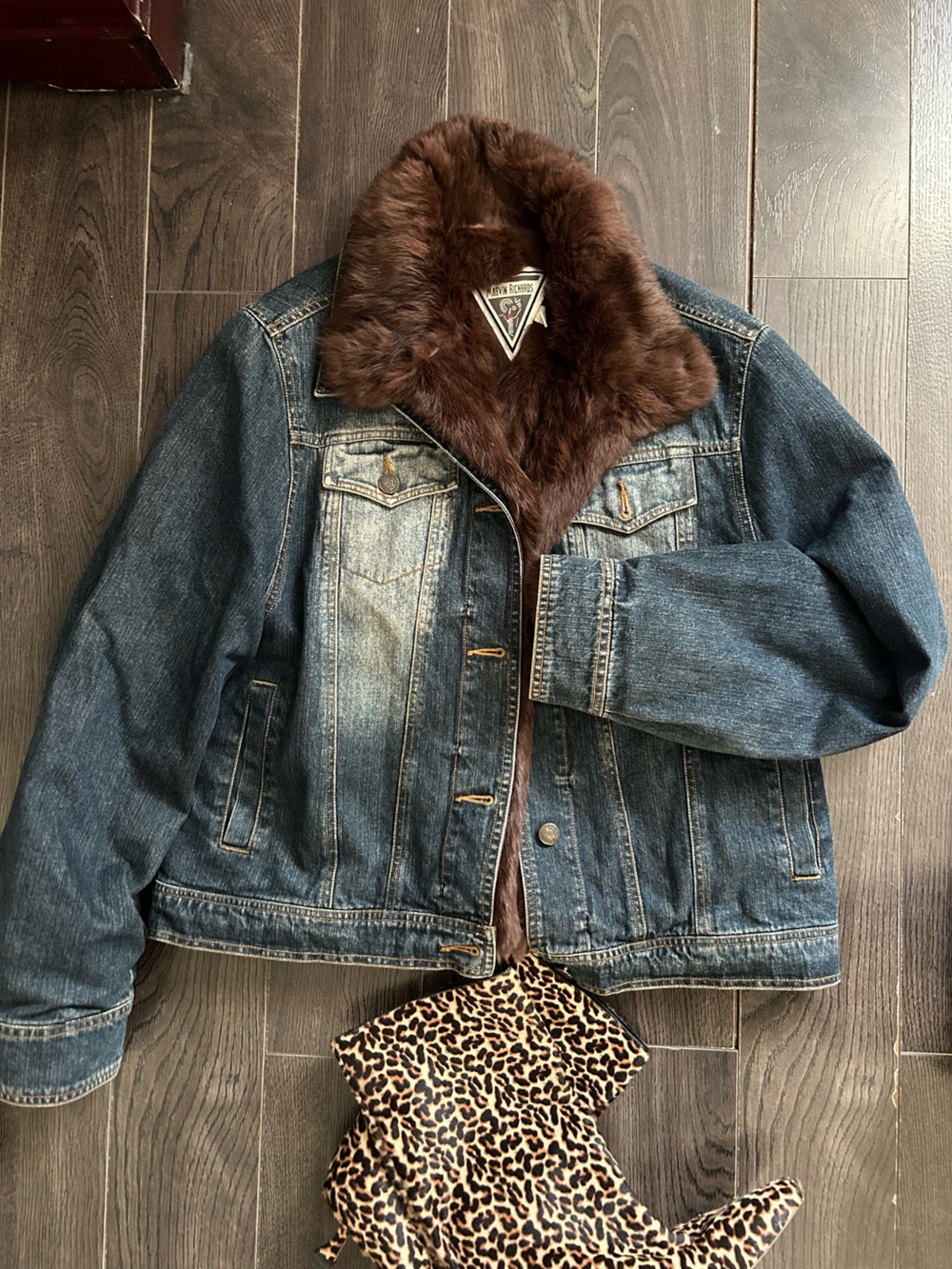 Marvin Richards Dark Blue Denim Jacket with Real Rabbit Fur L